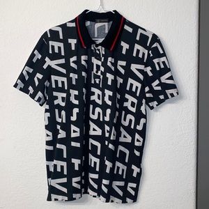 Versace logo Black & White Short Sleeve Men's Polo Shirt Size L